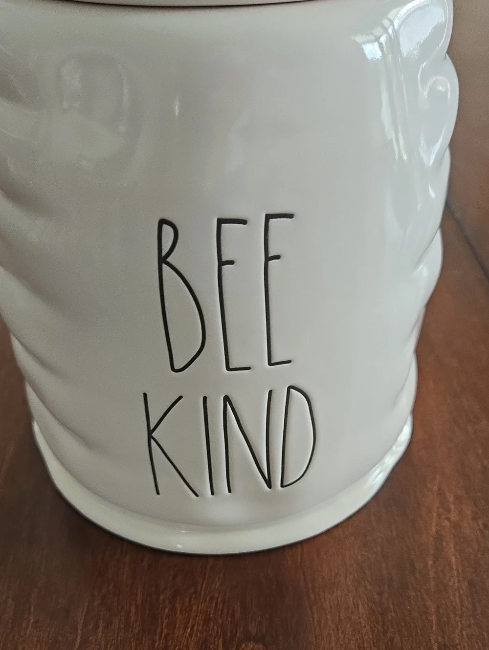 Rae Dunn White Bee Kind Ceramic Jar with Gold Bee Lid Accent